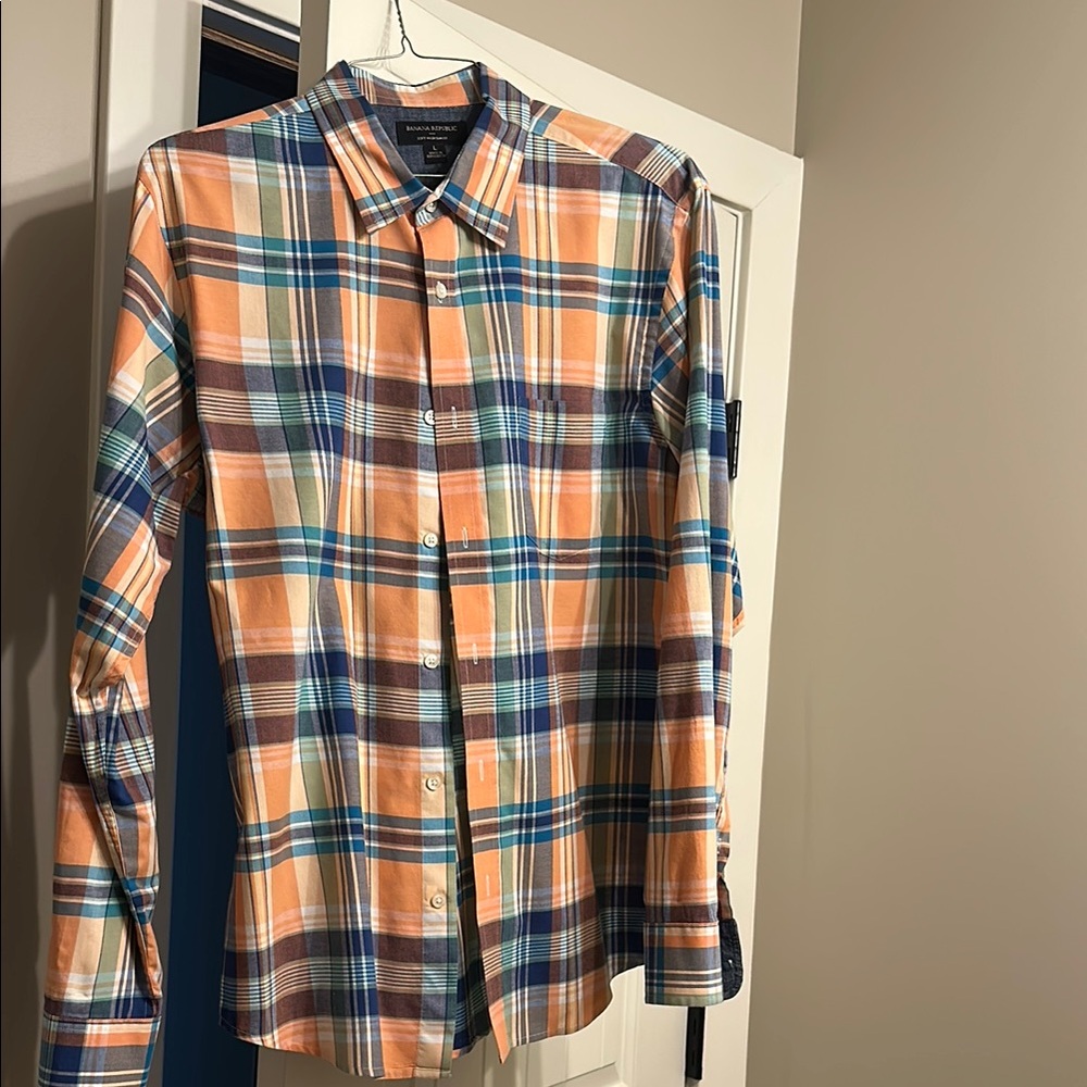 Banana Republic Orange and Blue Casual Button Down Shirt